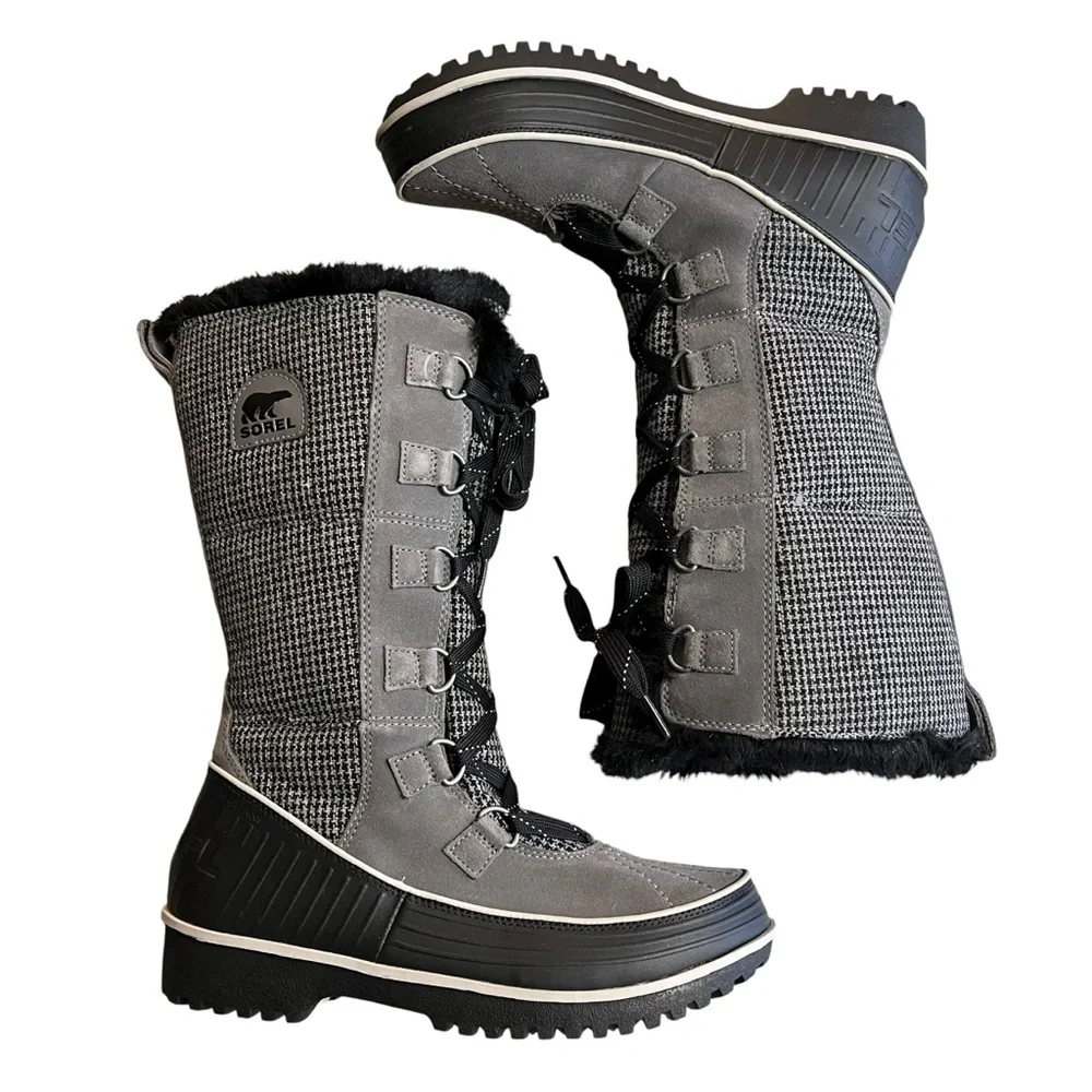Sorel Tivoli II High Houndstooth Waterproof Winter Snow Boots Size 8‎ Black Gray